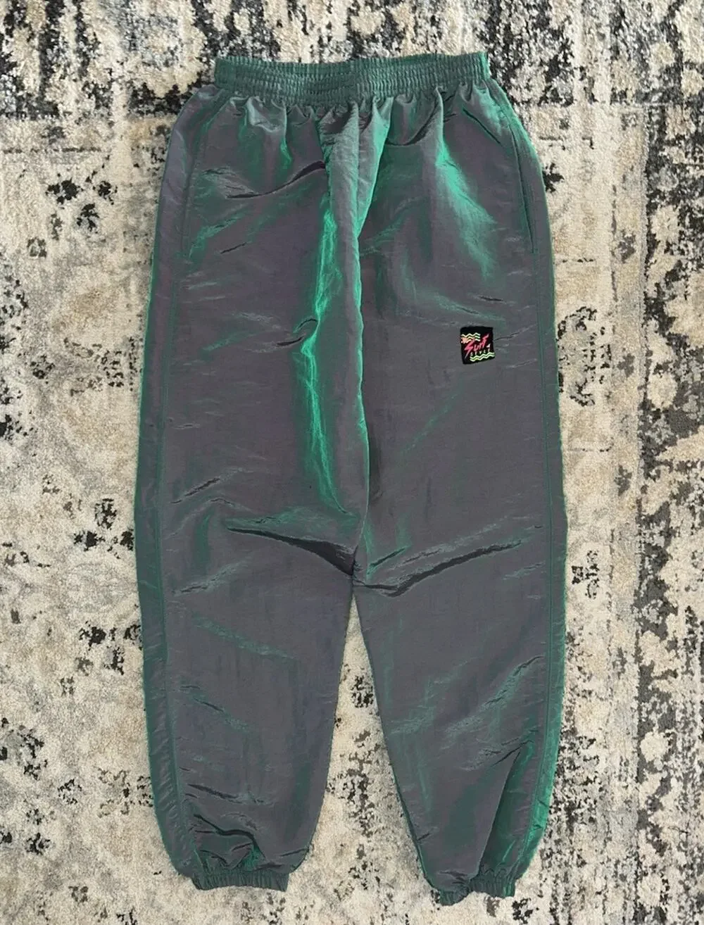 Vintage 90s Surf Style Windbreaker Pants Iridescent Gray Green Size Large Retro